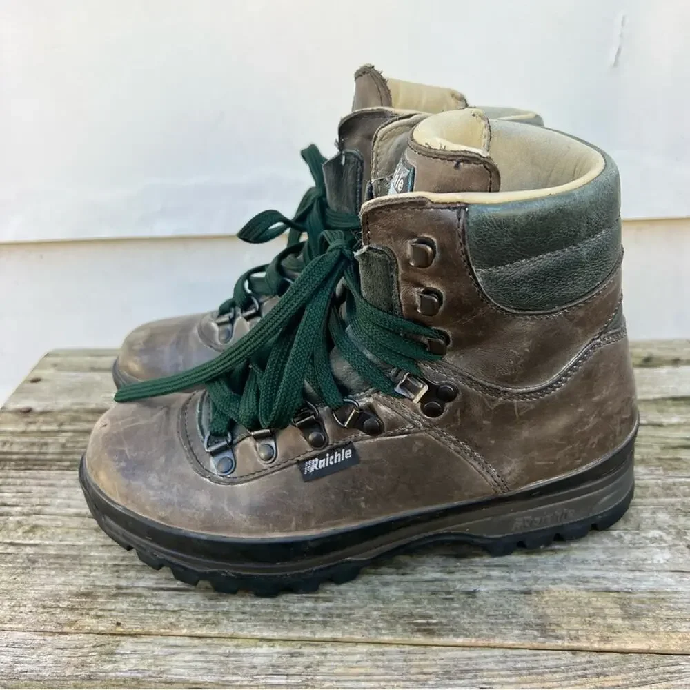 Vintage 90s Rachle of Switzerland Hiking Mountaineering Leather Lace Up Boots 6M